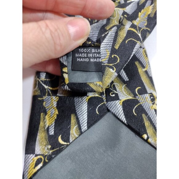 Manzoni Mens Necktie Silk Black Gray Gold Tie Handmade in Italy - Picture 6 of 8